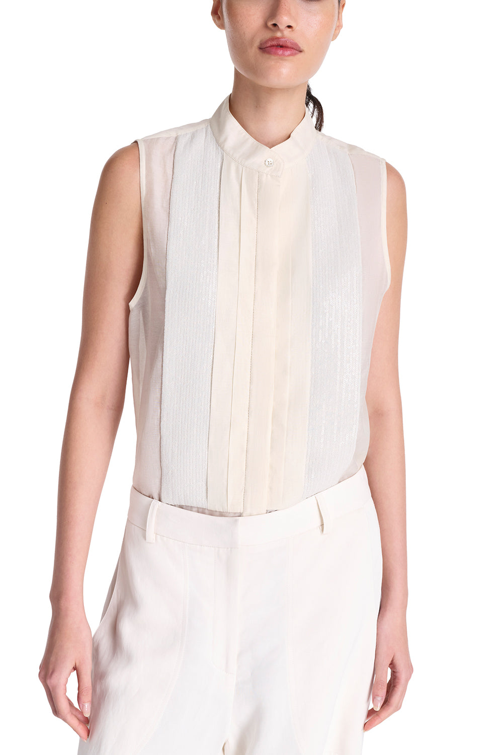 Ivory Adele Crinkle Top - 78% Cotton, 22% Silk, Made in USA