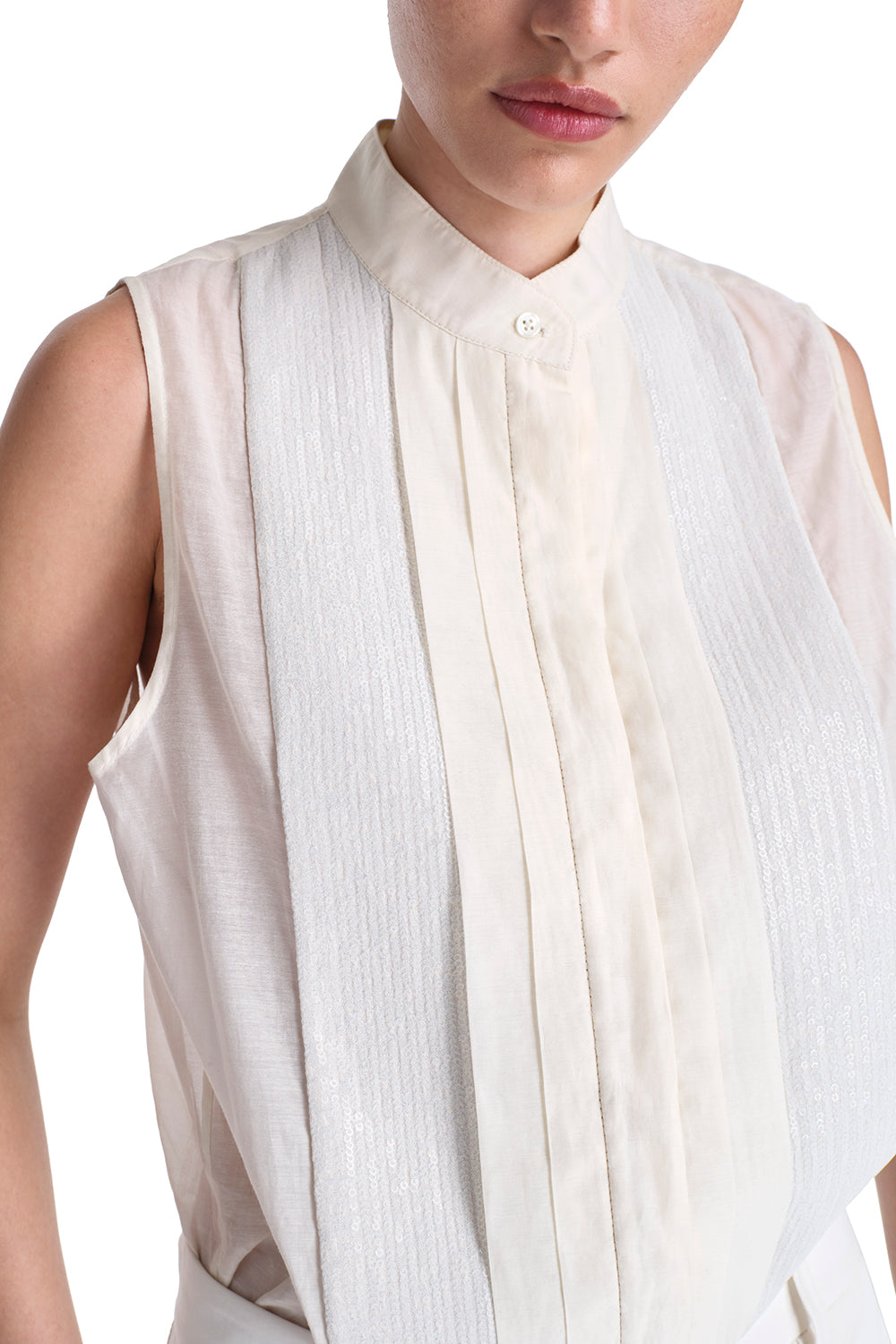 Ivory Adele Crinkle Top - 78% Cotton, 22% Silk, Made in USA