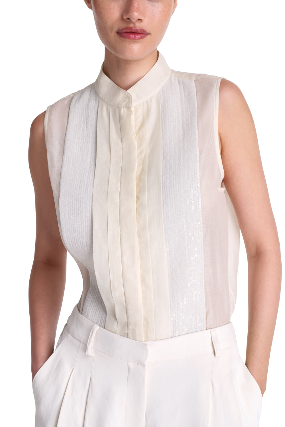 Ivory Adele Crinkle Top - 78% Cotton, 22% Silk, Made in USA