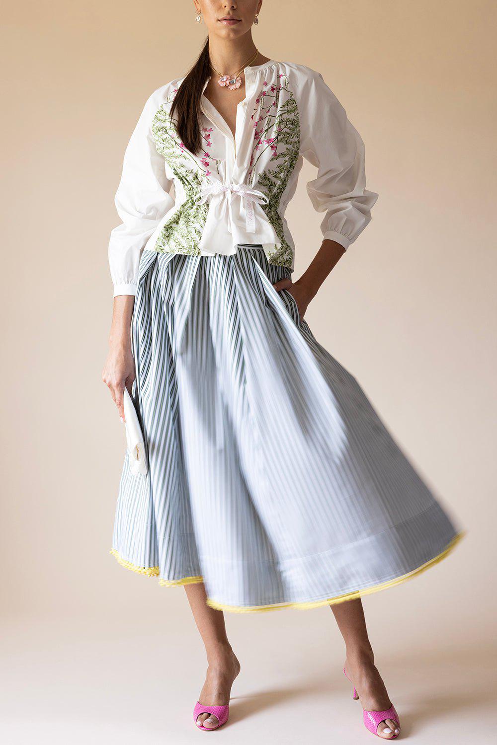 Stylish Women's A-Line Skirt with Green Stripe Design
