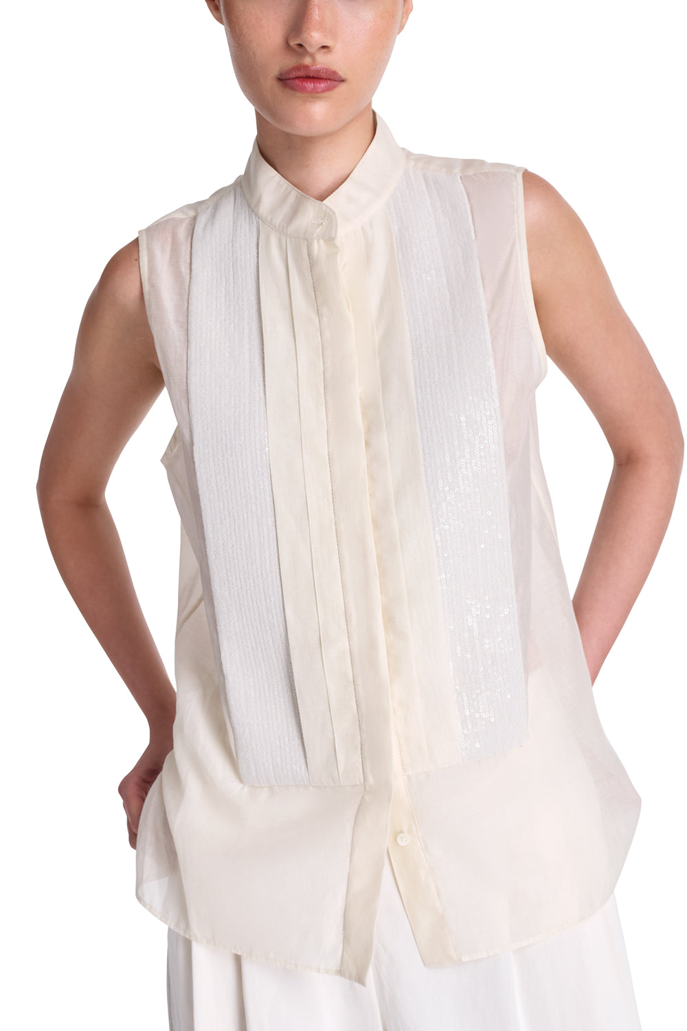 Ivory Adele Crinkle Top - 78% Cotton, 22% Silk, Made in USA