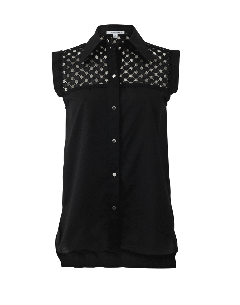 Stylish Carven Ajoure Sleeveless Cotton Top in Black