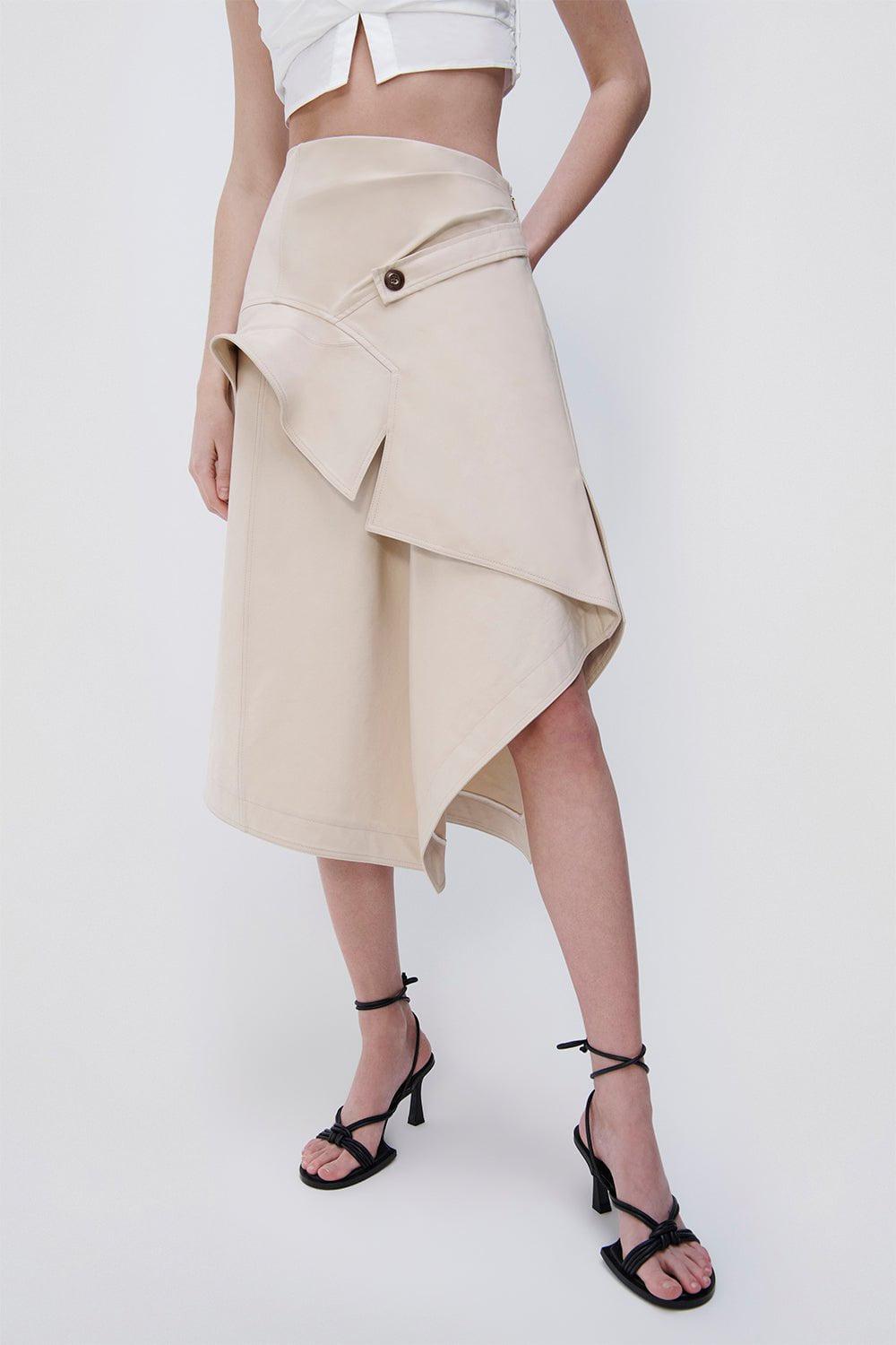 Vanilla-colored Simkhai Bruna Cotton Skirt with Polyester Lining