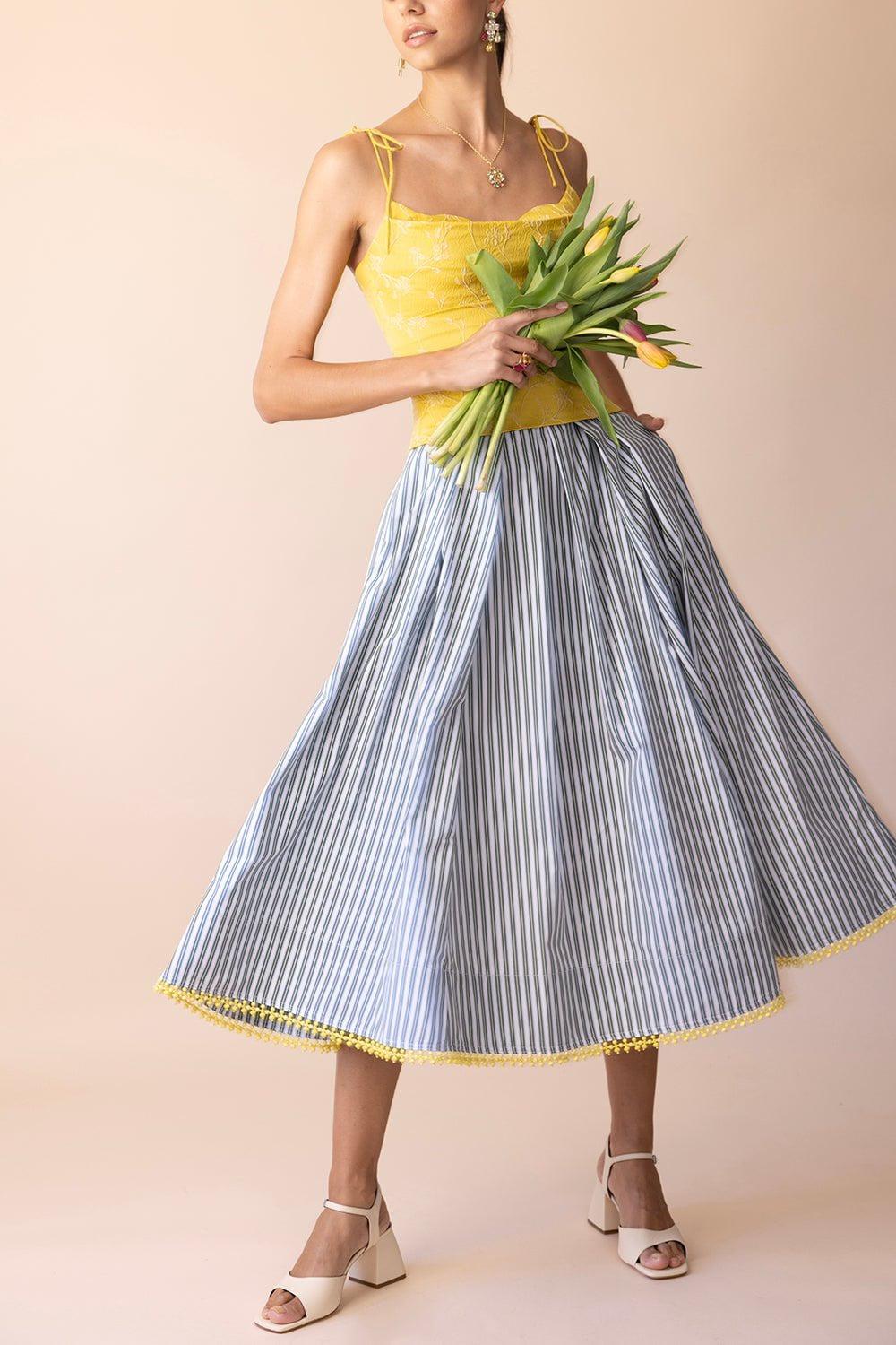 Stylish Women's A-Line Skirt with Green Stripe Design