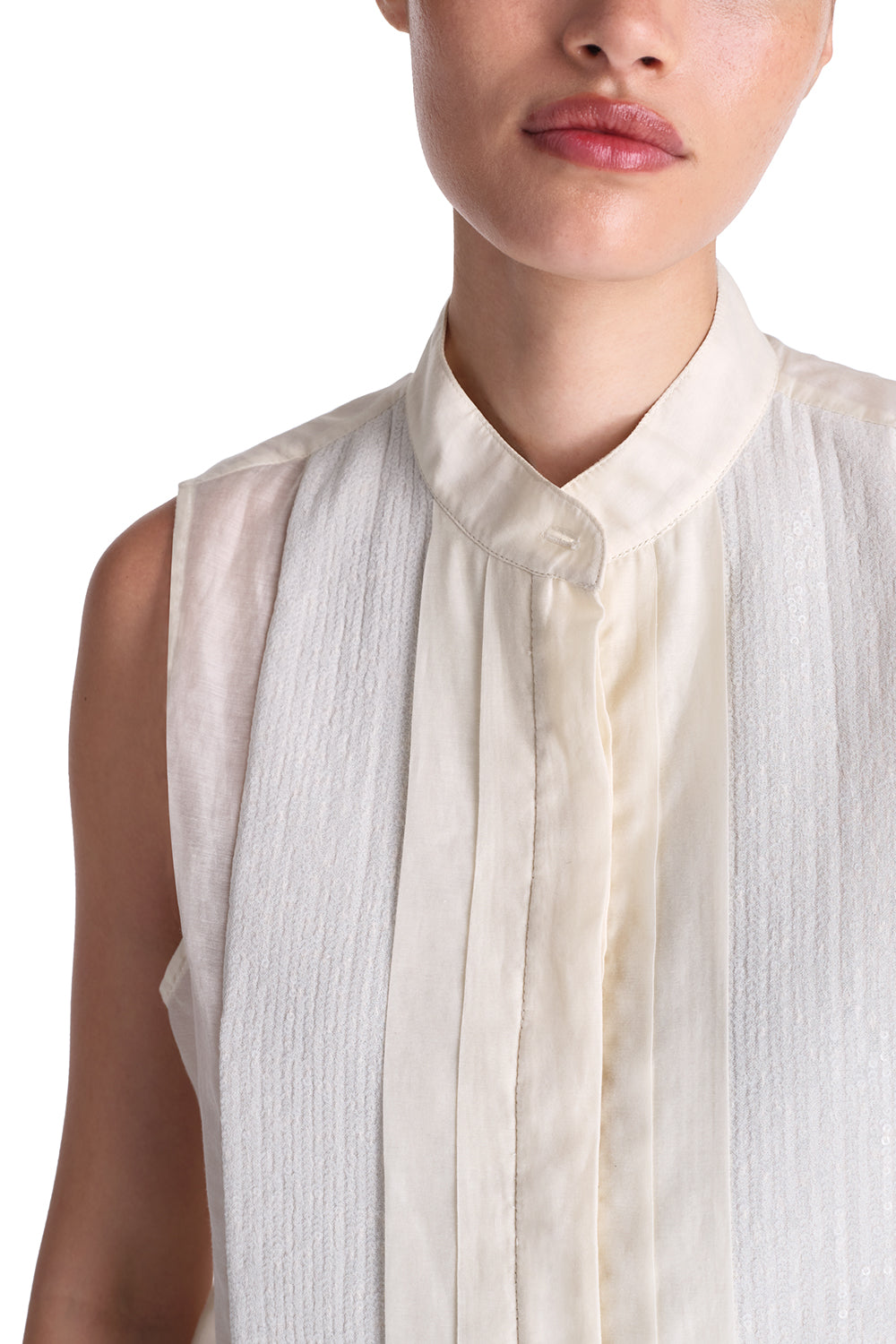 Ivory Adele Crinkle Top - 78% Cotton, 22% Silk, Made in USA